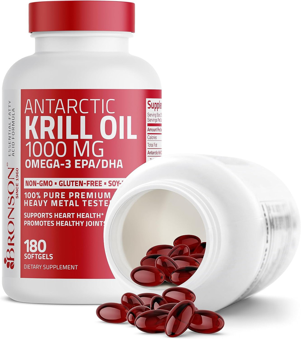 Bronson Antarctic Krill Oil 1000 Mg With Omega-3S Epa, Dha, Astaxanthin And Phospholipids 180 Softgels180 Count (Pack Of 1)