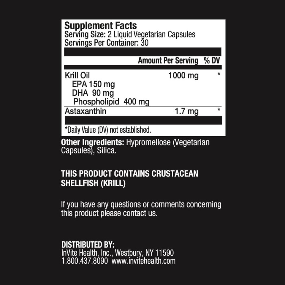 Invite Health Krill Oil Advanced - Supports Cardiovascular And Brain Health - Supplies Epa, Dha, Astaxanthin And Omega-3 Phospholipids - 60 Capsules