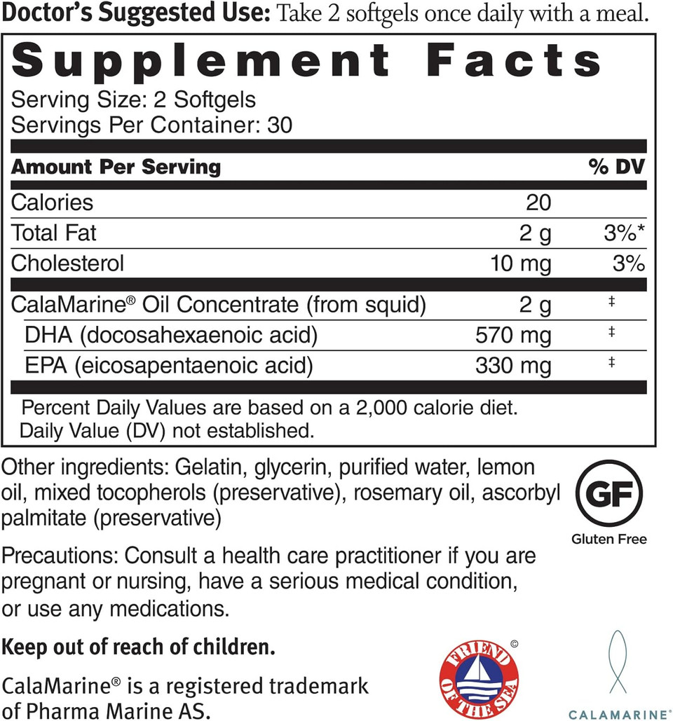 Dr. Sinatra Clinical Grade Calamarine Omega-3 Supplement With Dha And Epa For Brain, Heart, And Eye Health (60 Softgels)
