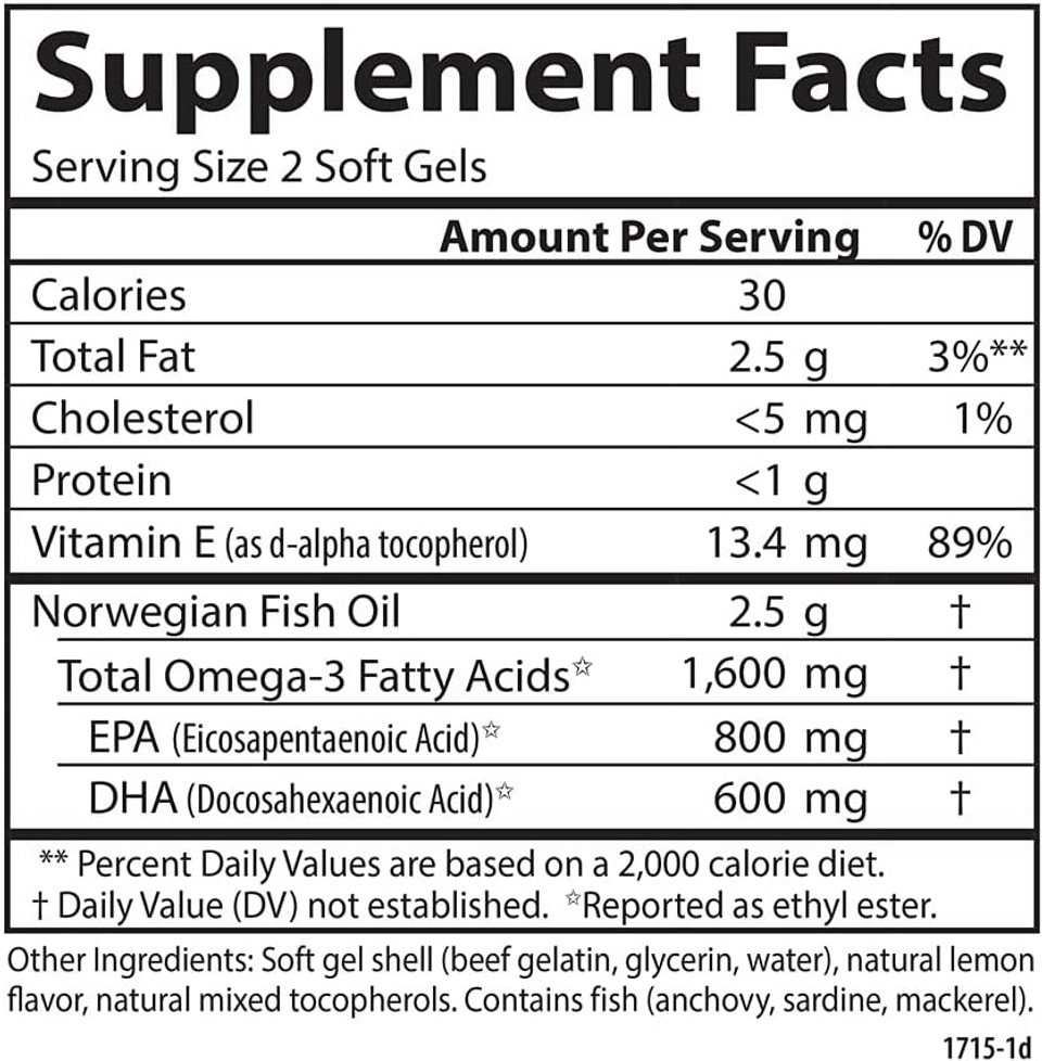 Carlson - Elite Omega-3 Gems, 1600 Mg Omega-3 Fatty Acids Including Epa And Dha, Norwegian, Wild-Caught Fish Oil Supplement, Sustainably Sourced Omega 3 Fish Oil Capsules, Lemon, 130 Softgels
