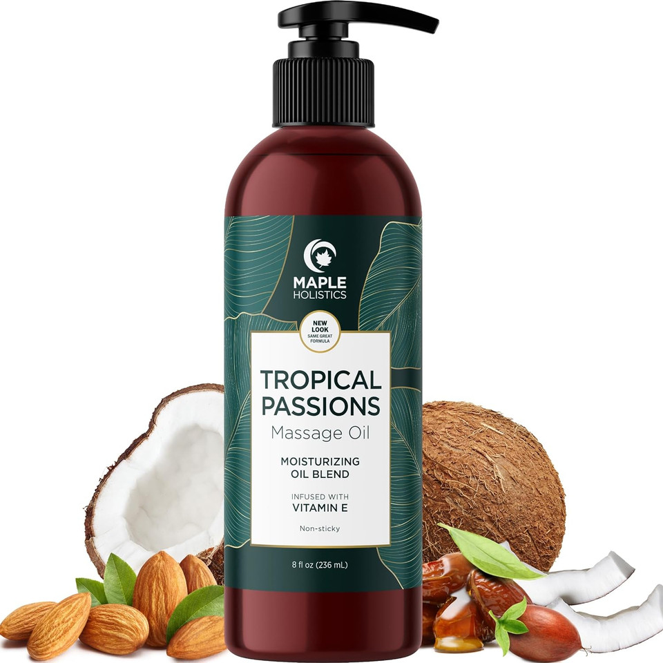 Tropical Sensual Massage Oil For Couples - Complete Relaxation Full Body Massage Oil For Date Night With Smooth Gliding Coconut And Sweet Almond Oil With Mango Scent - Non Gmo Gluten Free And Vegan8.00 Fl Oz (Pack Of 1)