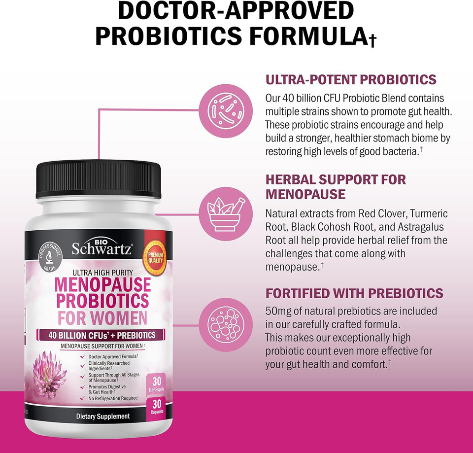 Menopause Support Probiotics For Women - Hot Flashes Night Sweats Mood Swings And Hormone Balance - Natural Menopause Relief Supplements For Women With Astragalus - 30 Servings