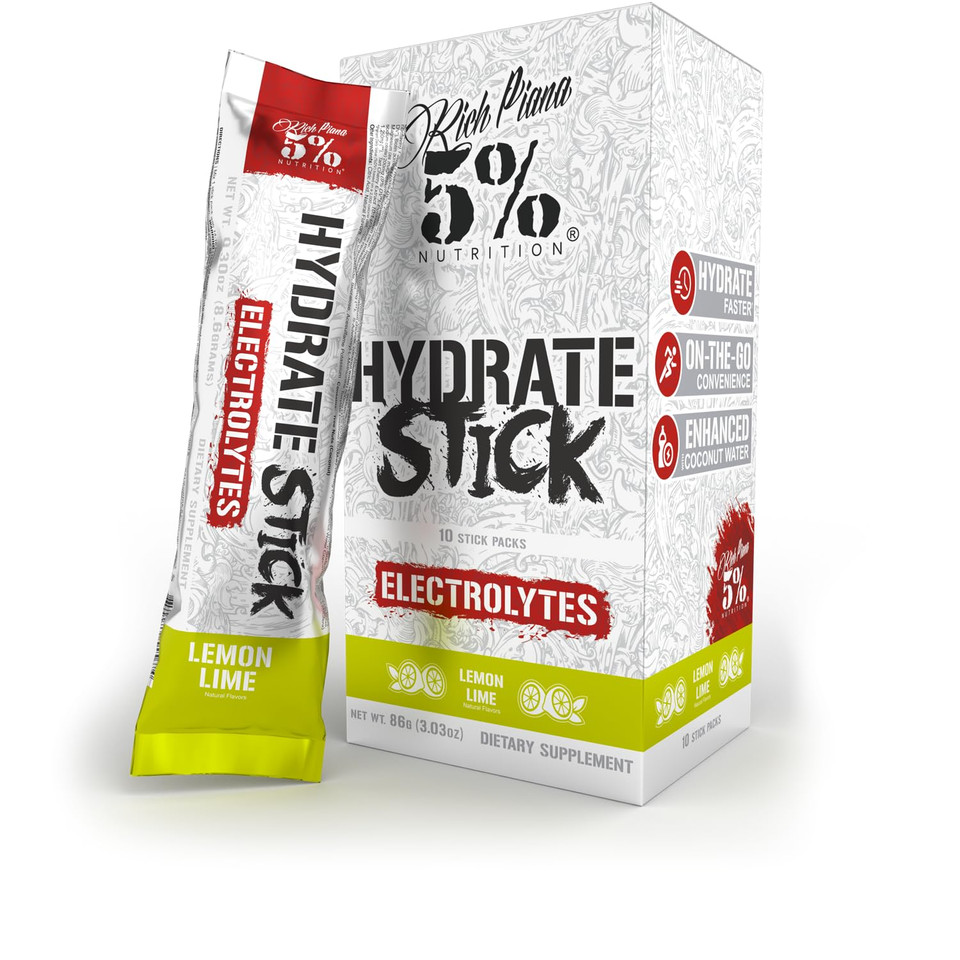 5% Nutrition Hydrate Stick Hydration Packets | Sport Electrolyte Powder Mix Packets With Coconut Water | 2-Pack | (Blueberry Lemonade + Lemon Lime)