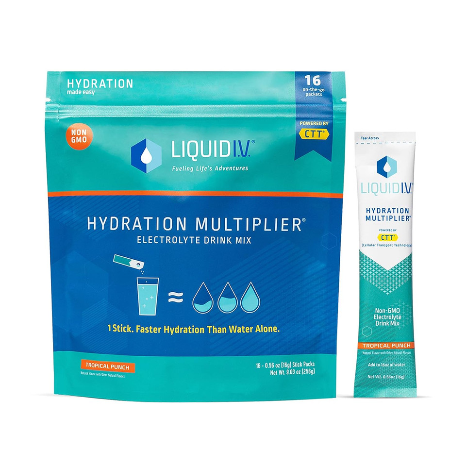 Liquid I.V. Hydration Multiplier - Tropical Punch - Hydration Powder Packets | Electrolyte Drink Mix | Easy Open Single-Serving Stick | Non-Gmo | 16 Sticks0.56 Ounce (Pack Of 16)