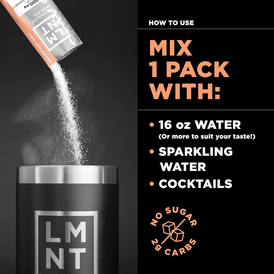 Lmnt Keto Electrolyte Drink Mix | Paleo Hydration Powder | No Sugar, No Artificial Ingredients | Grapefruit Salt | 30 Stick Packs