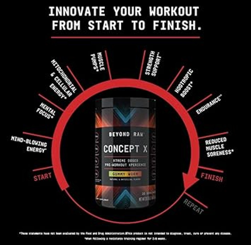 Beyond Raw Concept X | Clinically Dosed Pre-Workout Powder | Contains Caffeine, L-Citrulline, Creatine, And Beta-Alanine | Orange Mango | 20 Servings