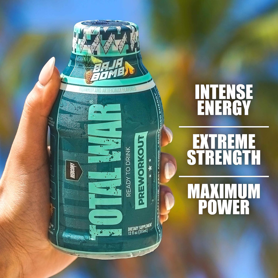 Redcon1 Total War Ready To Drink Preworkout, Sour Gummy Bear - 350Mg Of Fast Acting Rtd Caffeine - Beta Alanine + Citrulline Malate For Increased Pump - Keto Friendly Workout Drink (12 Servings)