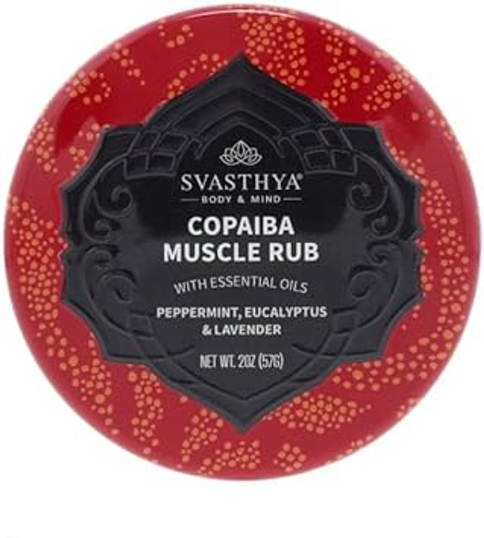 Svasthya Body & Mind Copaiba Muscle Rub - Relieve Aching, Sore Muscles & Joint And Back Pains, Fast Acting Cooling Treatment, Has Copaiba, Essential Oils & Coconut Oil - Made In The Usa, 2 Oz