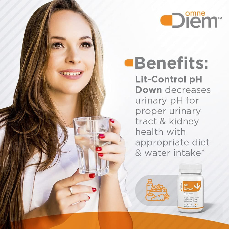 Omne Diem Lit-Control pH Down, 60 Capsules  Dietary Supplement for pH Acidification to Support Kidney & Urinary Tract Health