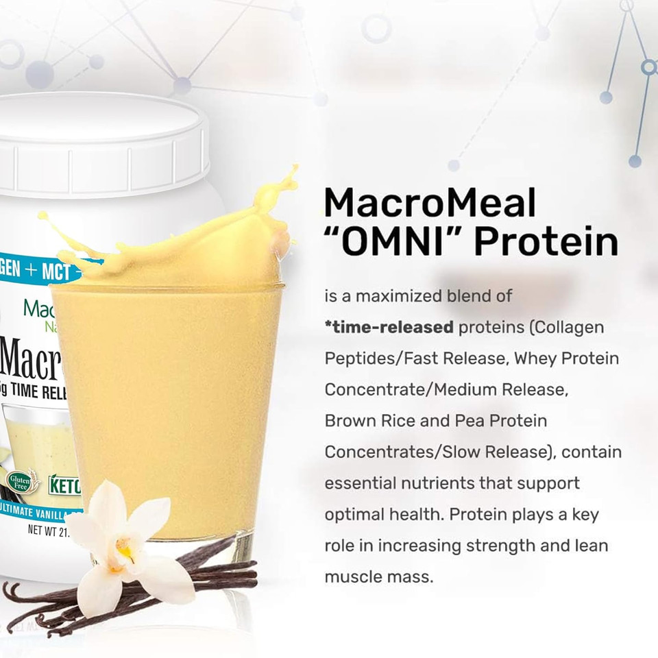 Macrolife Naturals Macromeal Protein + Greens Superfood Powder Daily Wellness & Digestive Support Probiotics Enzymes & Fiber, Women & Men - Non-Gmo, Gluten-Free Omni Vanilla -21.2Oz 600G (15 Servings)15 Servings (Pack Of 1)