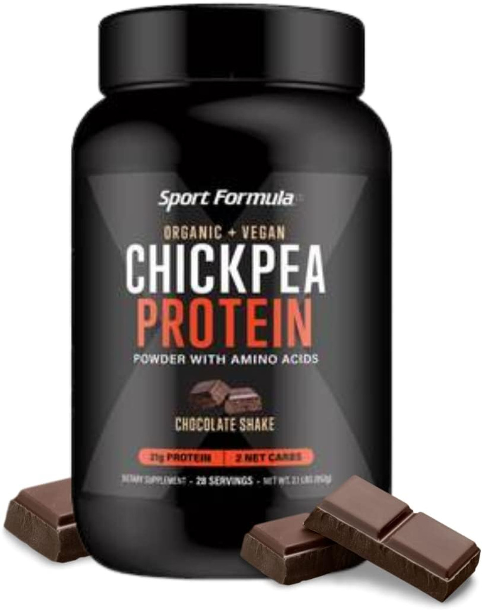 Sport Formula Chickpea Protein Powder, Organic And Vegan Plant Based Protein, All Natural Protein Powder With Essential Amino Acids, Chocolate Flavor, Only 2 Net Carbs With 21 Grams Protein