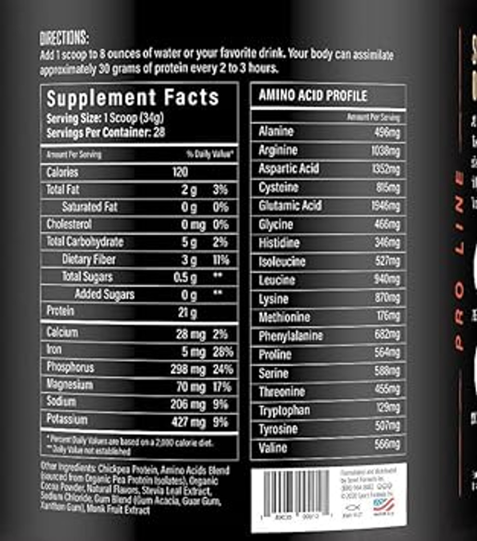 Sport Formula Chickpea Protein Powder, Organic And Vegan Plant Based Protein, All Natural Protein Powder With Essential Amino Acids, Chocolate Flavor, Only 2 Net Carbs With 21 Grams Protein