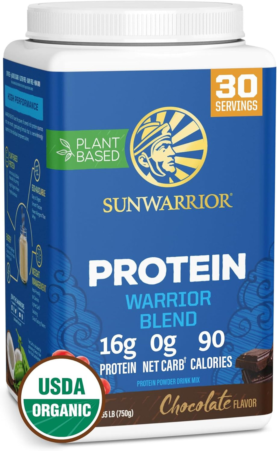 Vegan Organic Protein Powder Plant-Based | Bcaa Amino Acids Hemp Seed Soy Free Dairy Free Gluten Free Synthetic Free Non-Gmo | Chocolate 30 Servings | Warrior Blend By Sunwarrior