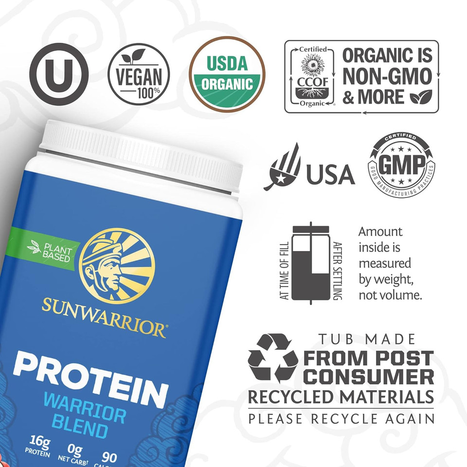 Vegan Organic Protein Powder Plant-Based | Bcaa Amino Acids Hemp Seed Soy Free Dairy Free Gluten Free Synthetic Free Non-Gmo | Chocolate 30 Servings | Warrior Blend By Sunwarrior