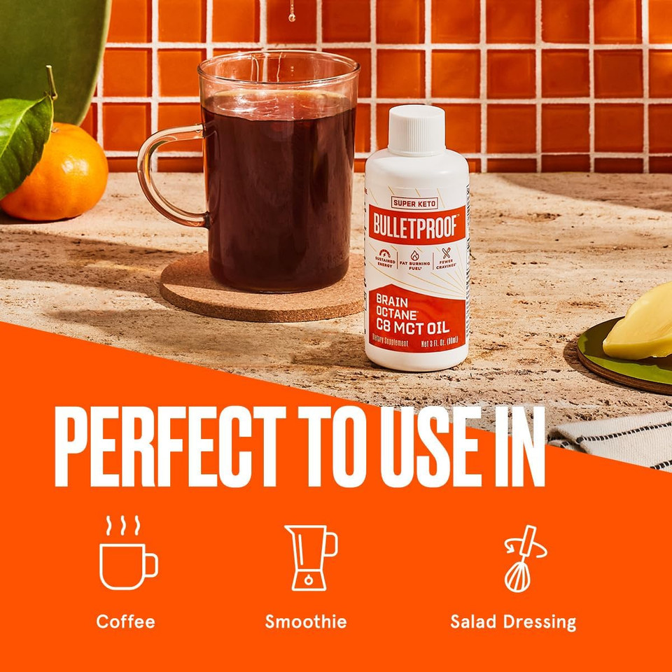 Bulletproof Brain Octane C8 Mct Oil Travel Size, 3 Ounces, Keto Supplement For Sustained Energy And Fewer Cravings