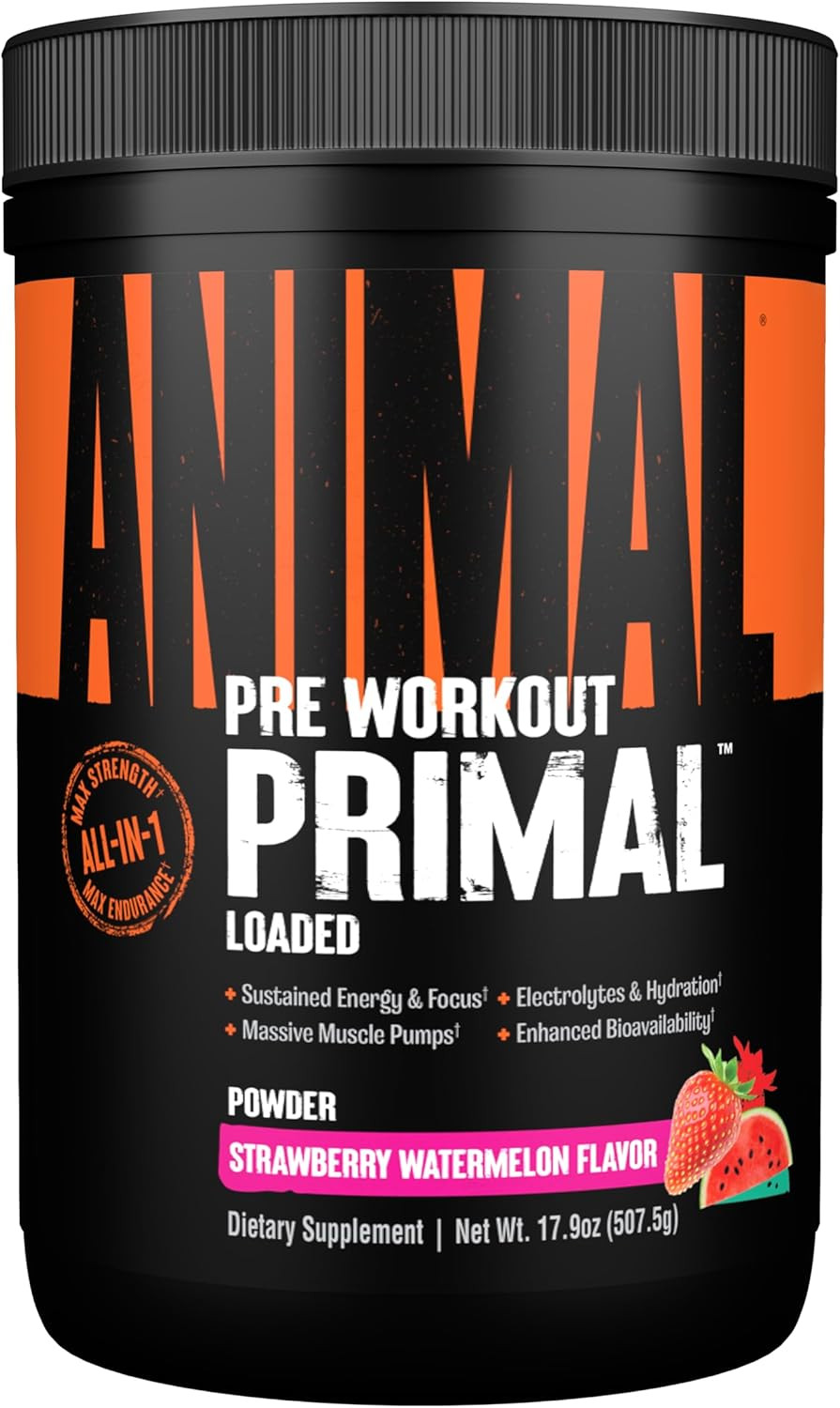 Animal Primal Muscle Hydration + Preworkout Powder  Contains Beta Alanine, 3Dpump, Caffeine & Electrolytes  Improves Energy, Focus, Endurance & Absorption  Fruit Punch Flavor, 17.9 Oz