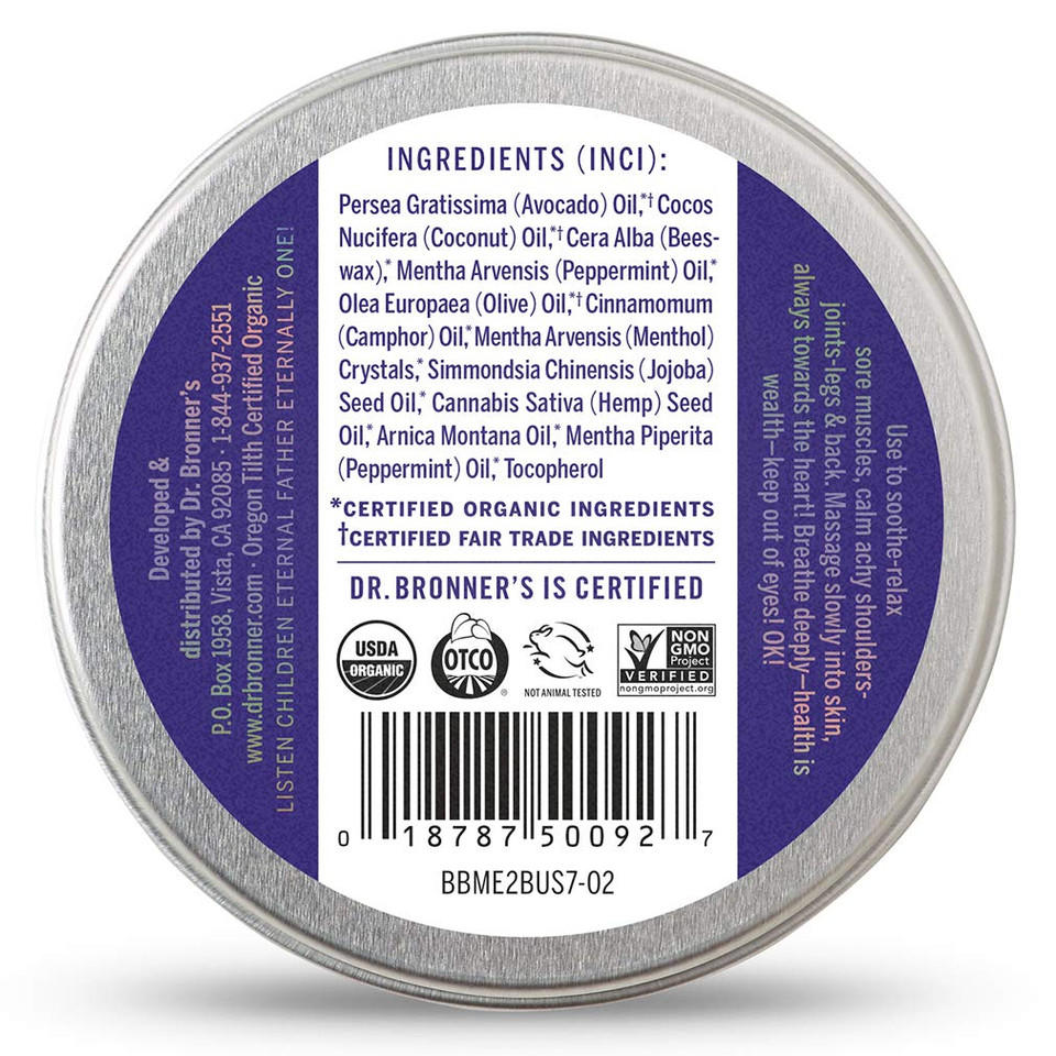 Dr. Bronner'S - Organic Magic Balm (Arnica-Menthol, 2 Ounce) - Made With Organic Beeswax And Organic Hemp Oil, Relieves And Relaxes Sore Muscles And Achy Joints, Moisturizes And Soothes Dry Skin