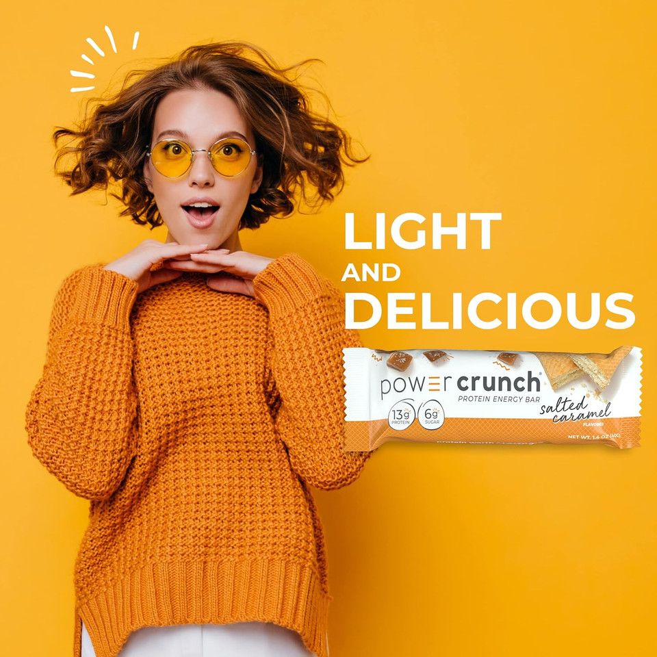 Power Crunch Protein Wafer Bars, High Protein Snacks With Delicious Taste, Salted Caramel, 1.4 Ounce (12 Count)