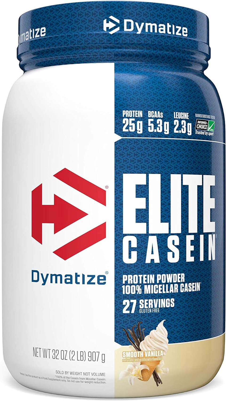 Dymatize Elite 100% Micellar Casein Protein Powder, Slow Absorbing With Muscle Building Amino Acids, 25 G Protein, 5.3 G Bcaas & 2.3 G Leucine, Helps Overnight Recovery, Smooth Vanilla, 32 Oz27 Servings (Pack Of 1)