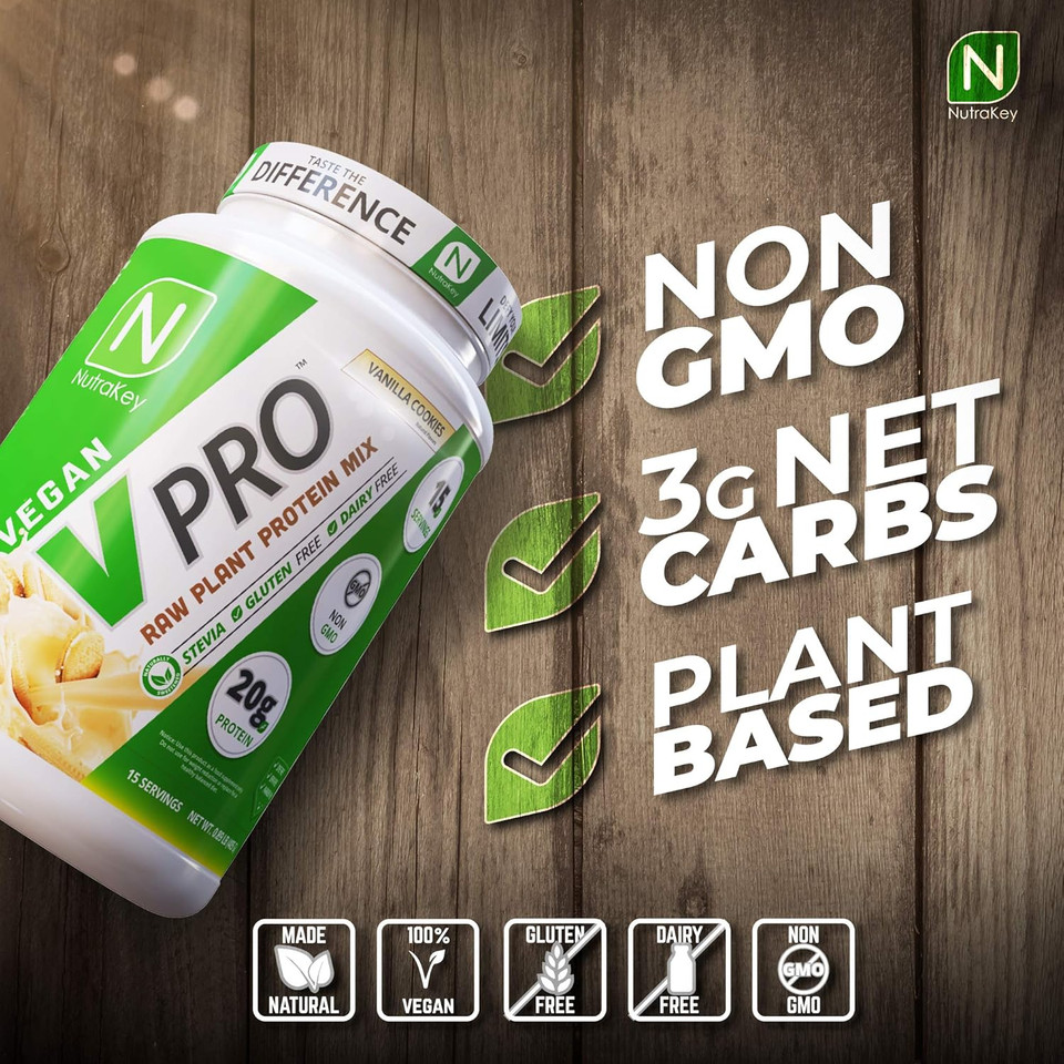 Nutrakey V-Pro, Raw Plant Protein Powder, Organic, Vegan, Low Carb, Gluten Free With With 20G Of Protein (Vanilla Cookie) 1.78-Pound