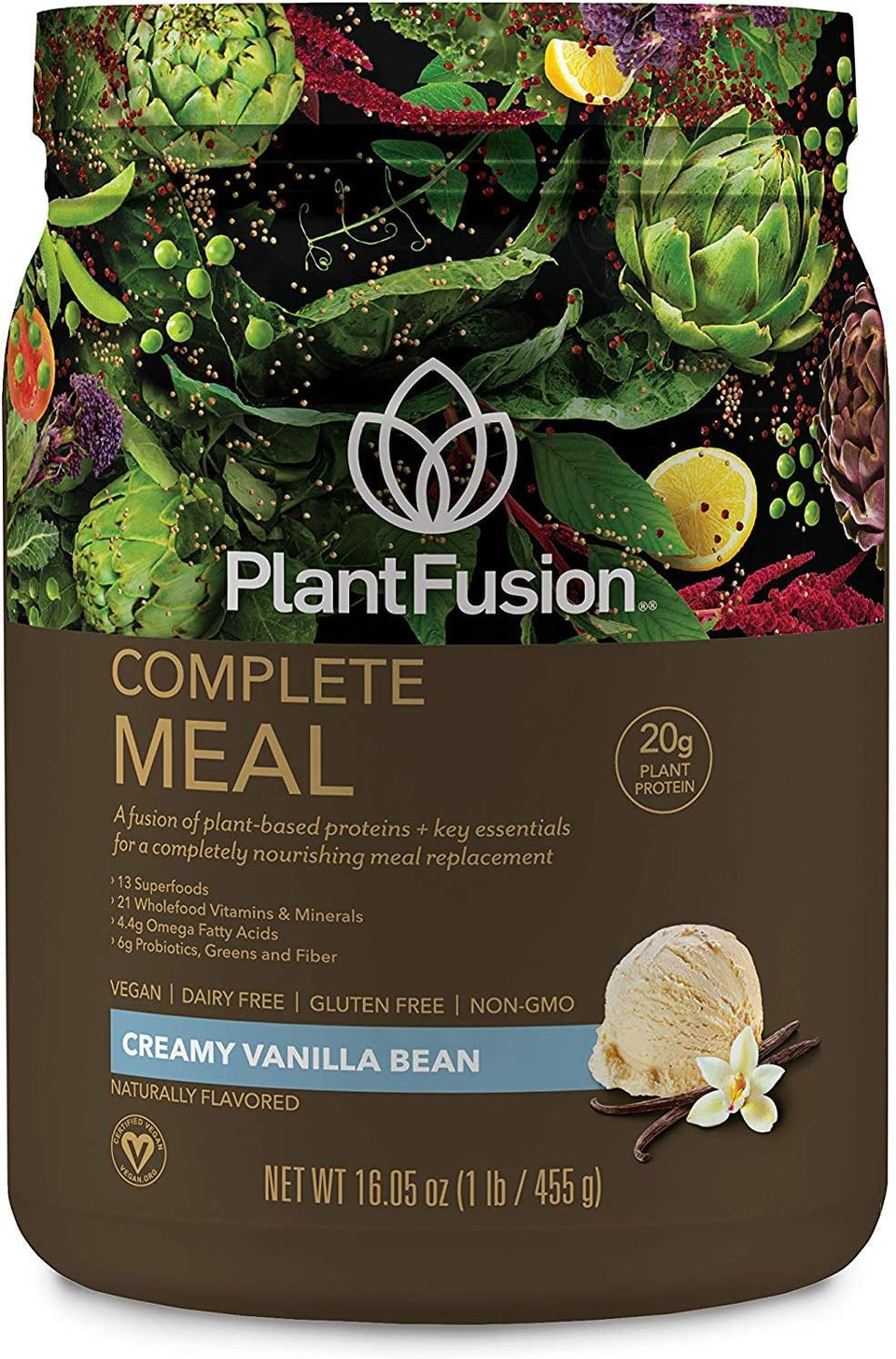 Plantfusion Complete Meal Replacement Shake - Plant Based Protein Powder With Superfoods, Greens & Probiotics - Vegan, Gluten Free, Soy Free, Non-Dairy, No Sugar, Non-Gmo - Vanilla 1 Lb10 Servings (Pack Of 1)