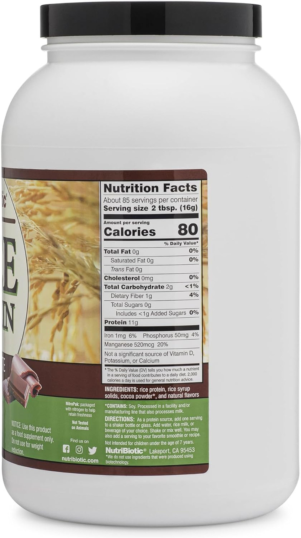 Nutribiotic  Chocolate Rice Protein, 3 Lb (1.36Kg) | Low Carb, Vegetarian & Keto-Friendly Raw Protein Powder | Grown & Processed Without Chemicals, Gmos Or Gluten | Easy To Digest & Nutrient-Rich