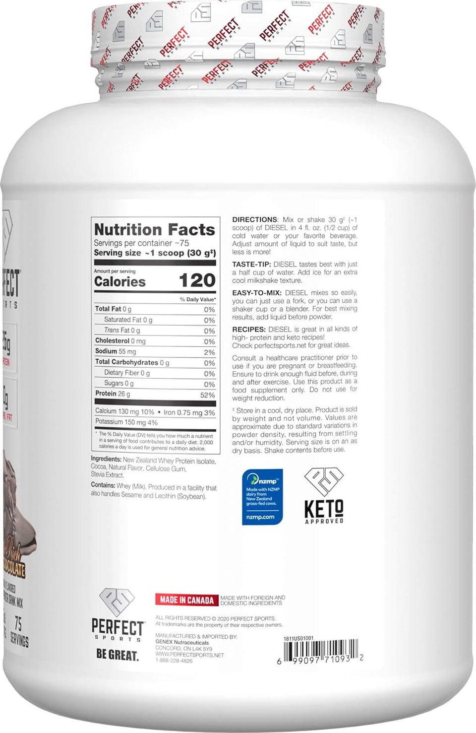 Perfect Sports, Diesel 100% New Zealand Whey Isolate, Grass-Fed & Pasture Raised 5Lb Triple Rich Dark Chocolate Perfect Sports, Diesel 100% New Zealand Whey Isolate, Grass-Fed & Pasture Raised 5Lb Triple Rich Dark Chocolate