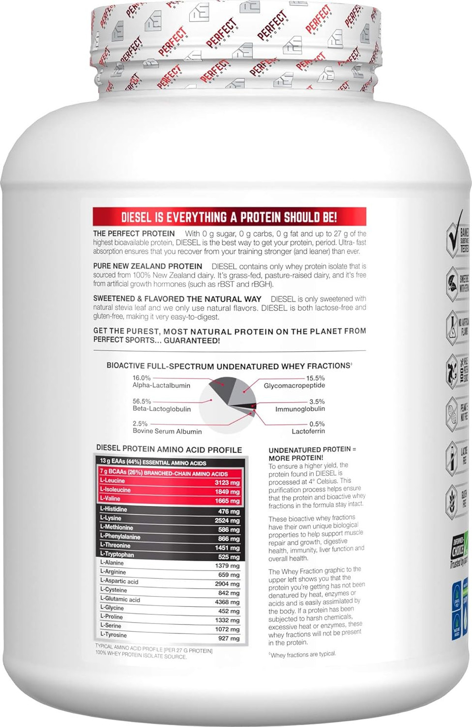 Perfect Sports, Diesel 100% New Zealand Whey Isolate, Grass-Fed & Pasture Raised 5Lb Triple Rich Dark Chocolate Perfect Sports, Diesel 100% New Zealand Whey Isolate, Grass-Fed & Pasture Raised 5Lb Triple Rich Dark Chocolate