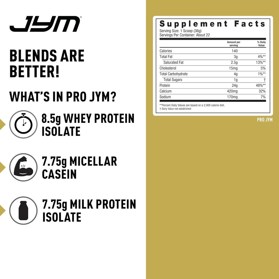 Pro Jym Protein Powder - Egg White, Milk, Whey Protein Isolates & Micellar Casein | Jym Supplement Science | Tahitian Vanilla Bean Flavor, 1.7 Pound22 Servings (Pack Of 1)