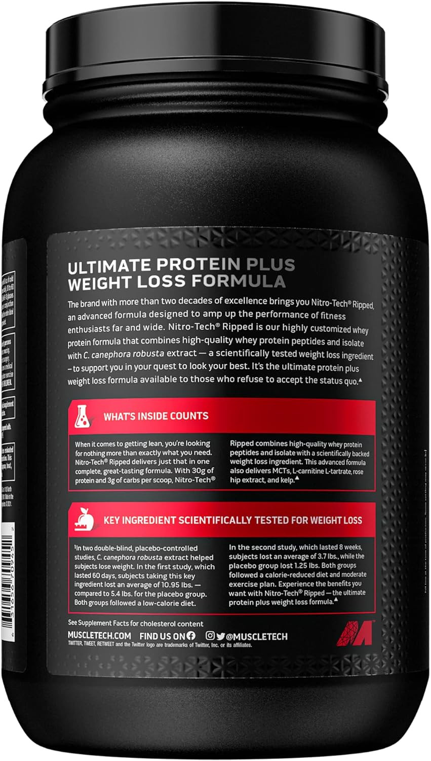 Protein Powder For Weight Loss - Muscletech Nitro-Tech Ripped - Whey Protein Powder + Weight Loss Formula - Lose Weight - Weight Loss Protein Powder For Women & Men - Vanilla, 2 Lb(Package May Vary)2 Pound (Pack Of 1)