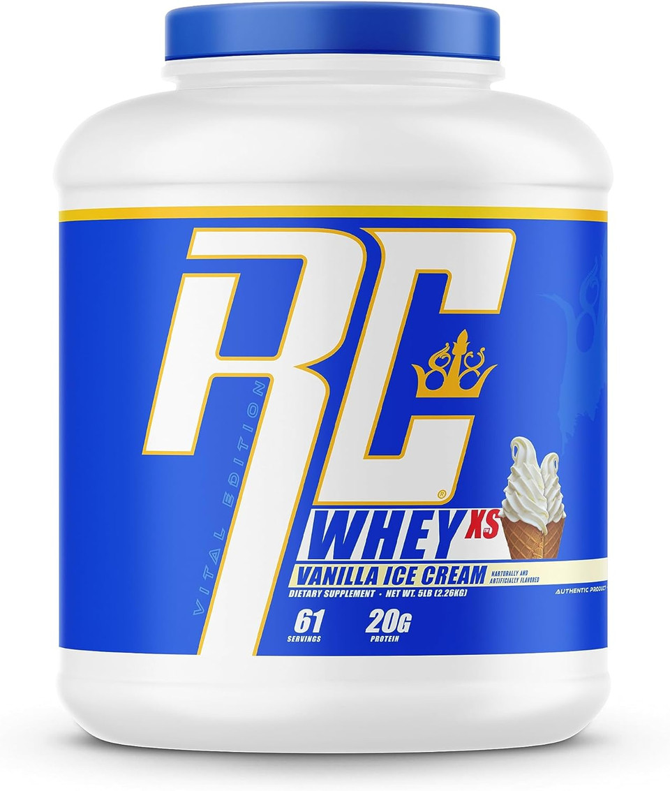 Ronnie Coleman Signature Series Whey Xs Protein Powder, Pre Workout Shake Mix For Lean Muscle Support, Low Sugar Supplement For Women & Men, Vanilla Ice Cream Flavor, 5 Lb Bottle