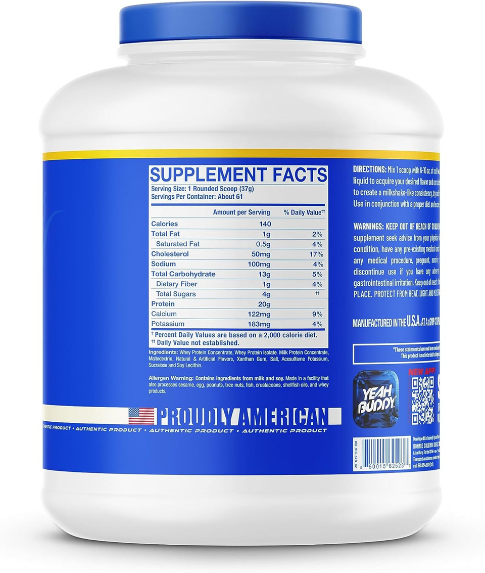 Ronnie Coleman Signature Series Whey Xs Protein Powder, Pre Workout Shake Mix For Lean Muscle Support, Low Sugar Supplement For Women & Men, Vanilla Ice Cream Flavor, 5 Lb Bottle