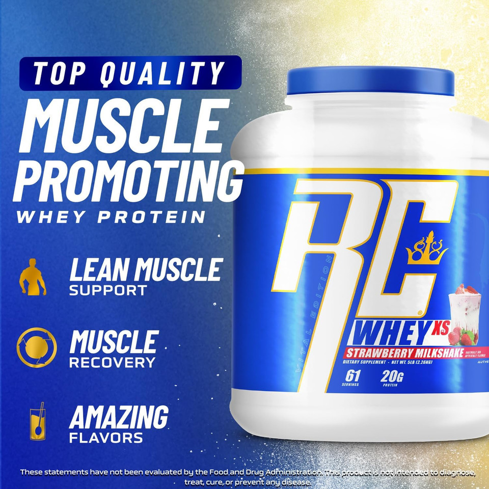 Ronnie Coleman Signature Series Whey Xs Protein Powder, Pre Workout Shake Mix For Lean Muscle Support, Low Sugar Supplement For Women & Men, Vanilla Ice Cream Flavor, 5 Lb Bottle
