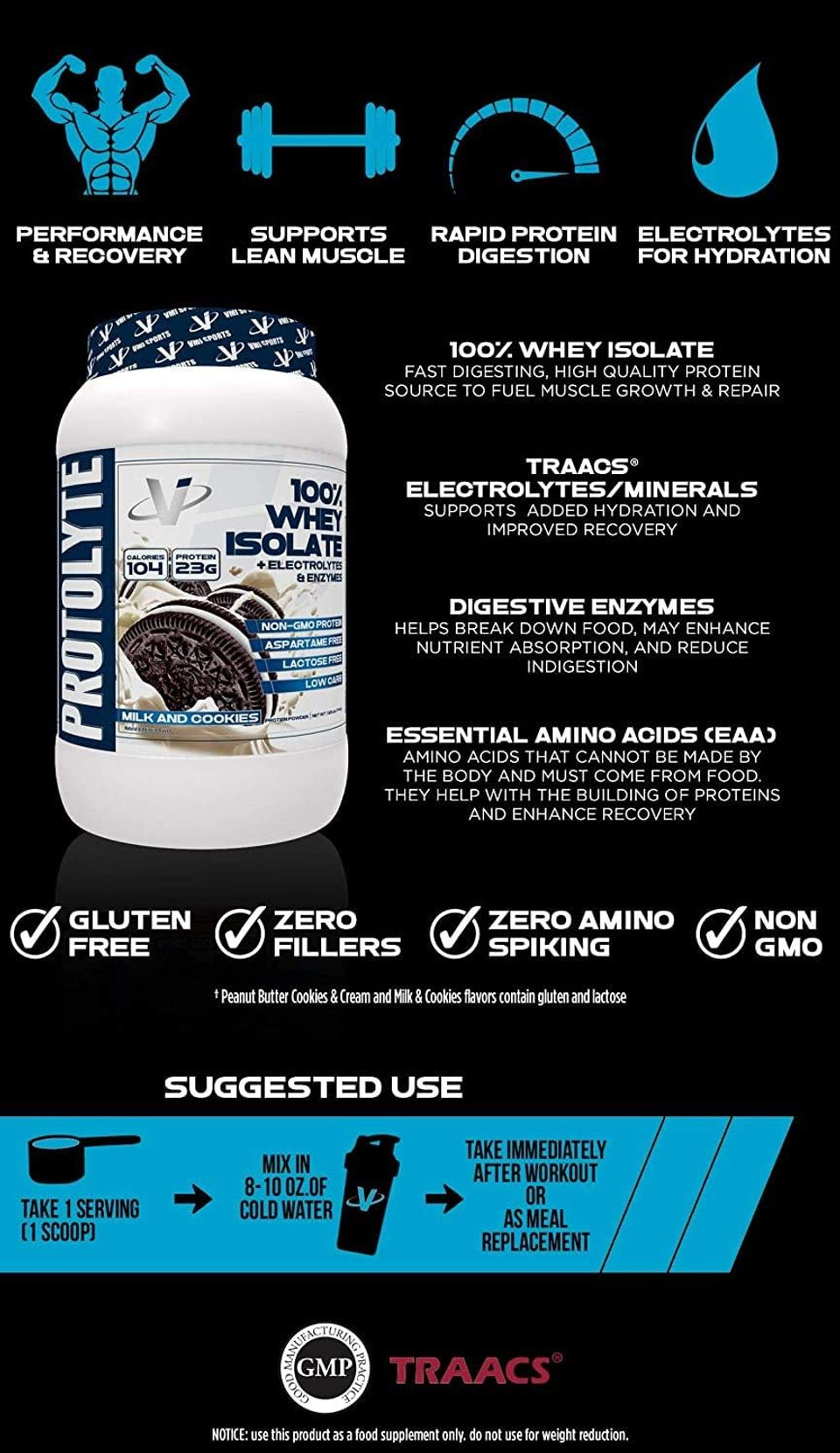 Vmi Sports | Protolyte Whey Isolate Protein Powder | Low Calorie Whey Protein Powder For Weight Loss | Protein Powder For Muscle Gain | Digestive Enzymes | Non-Gmo (Marshmallow Charms, 1.6 Pounds)1.63 Pound (Pack Of 1)