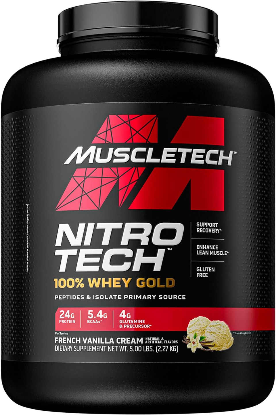 Whey Protein Powder Muscletech Nitro-Tech Whey Gold Protein Powder Whey Protein Isolate Smoothie Mix Protein Powder For Women & Men Vanilla Protein Powder, 5 Lbs (69 Serv)-Package Varies