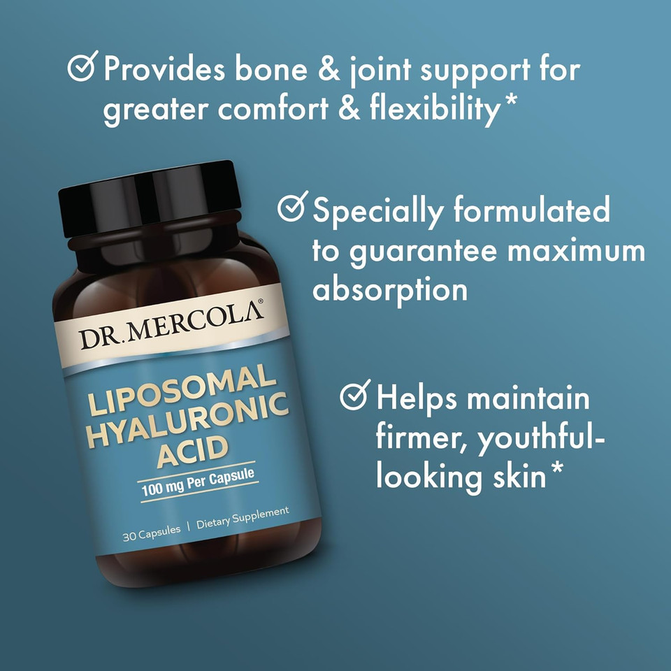 Dr. Mercola Liposomal Hyaluronic Acid, 30 Servings (30 Capsules), 100 Mg Per Capsule, Dietary Supplement, Promotes Skin Appearance, Non-Gmo