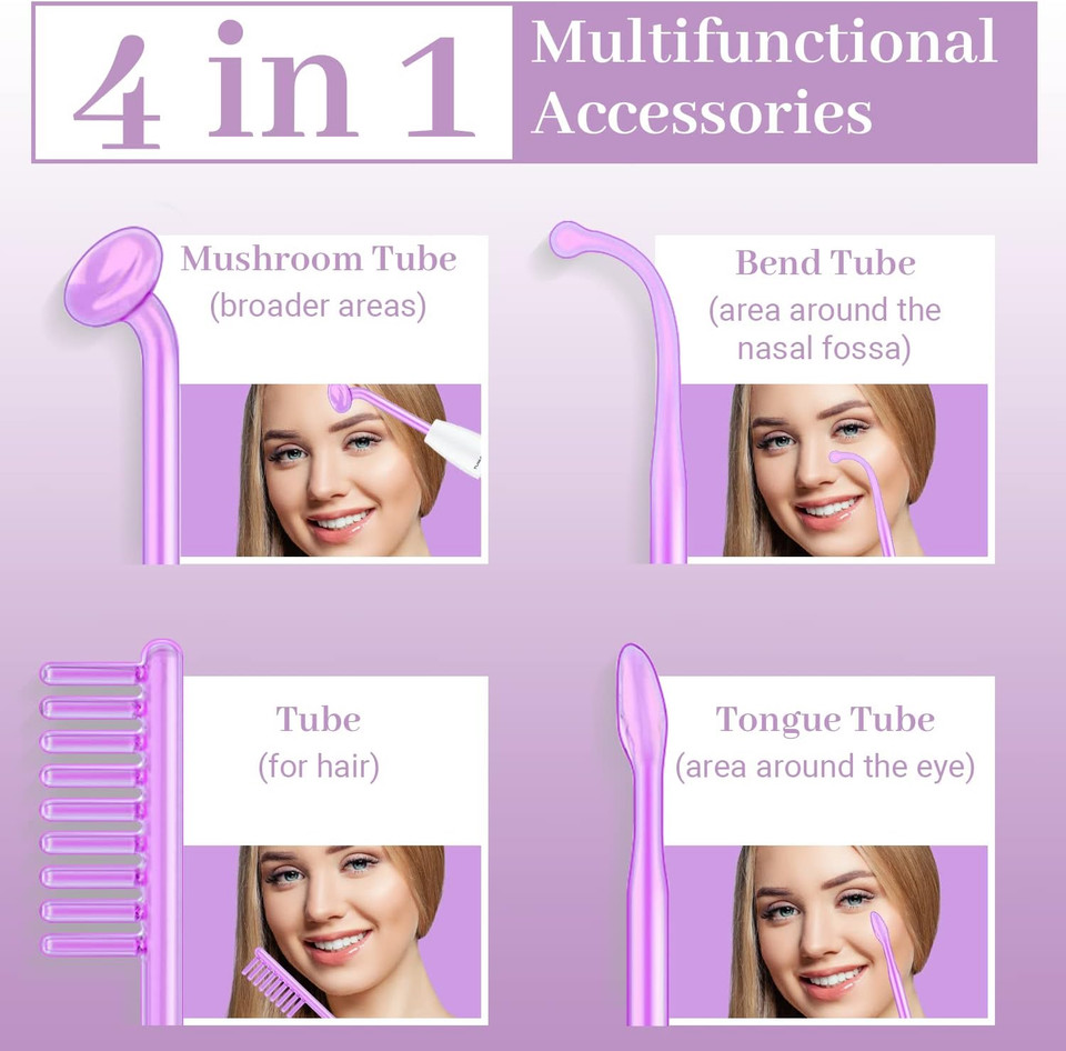 High Frequency Facial Wand - Tumakou Violet Portable Handheld High Frequency Facial Skin Machine Device For Face - With 4 Purple Tubes High Frequency Facial Wand - Tumakou Violet Portable Handheld High Frequency Facial Skin Machine Device For Face - With 4 Purple Tubes