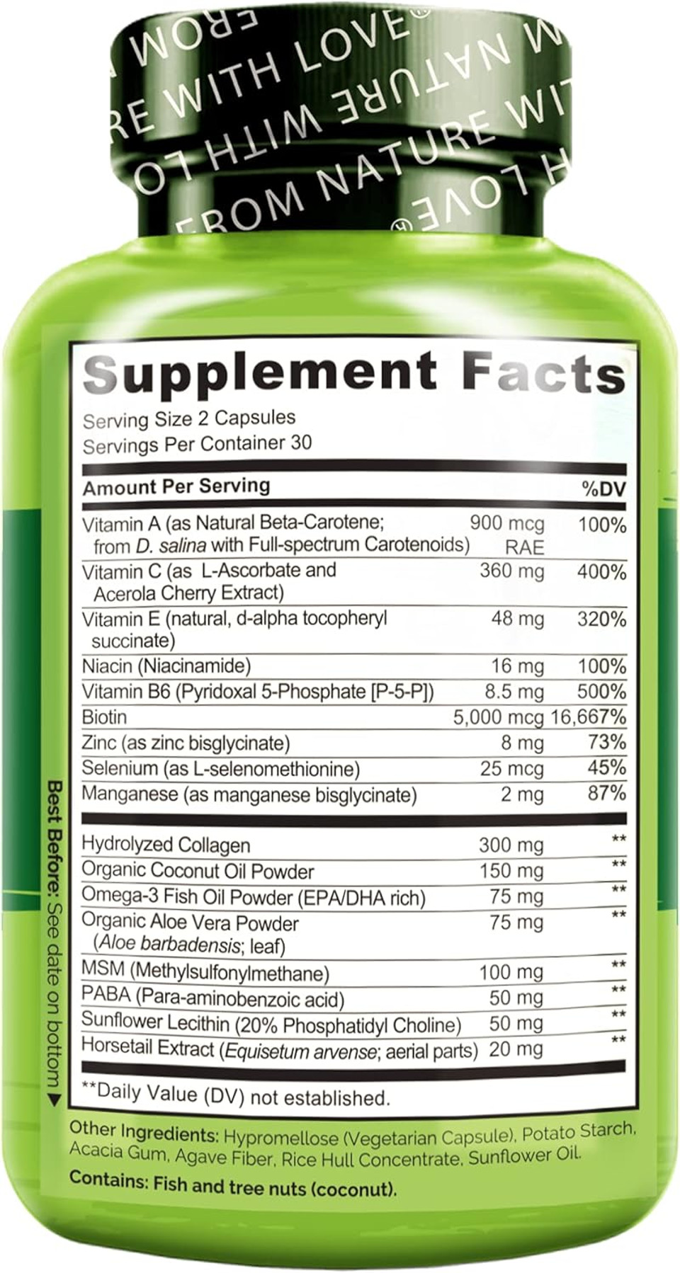 Naturelo Hair, Skin And Nails Multivitamin, 60 Count Collagen Peptide Powder, 45 Servings