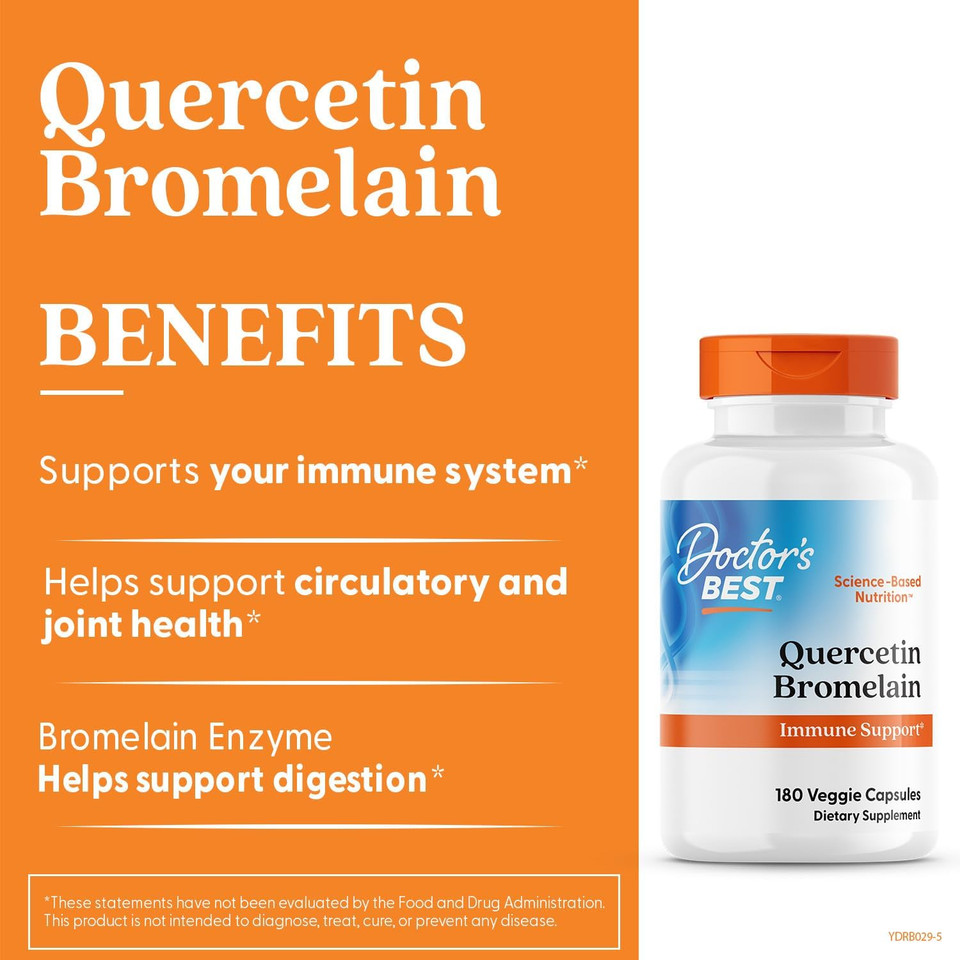Doctor'S Best Quercetin Bromelain, Immunity Support Capsule, Heart, Joint & Healthy Respiratory System, Non-Gmo, Vegan, Gluten Free, Soy Free,180 Vc