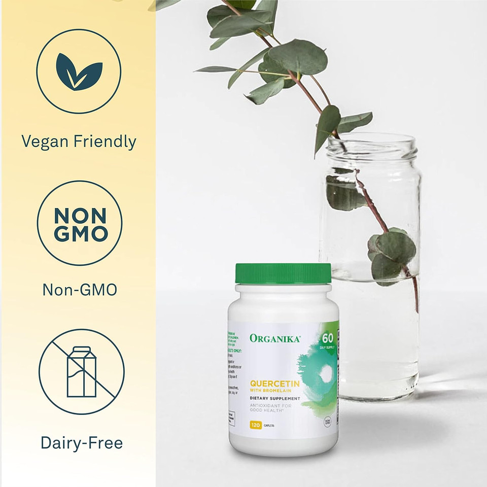 Organika Quercetin With Bromelain  High Bioavailability, Immune System Support, Seasonal Allergy Relief  120 Tabs
