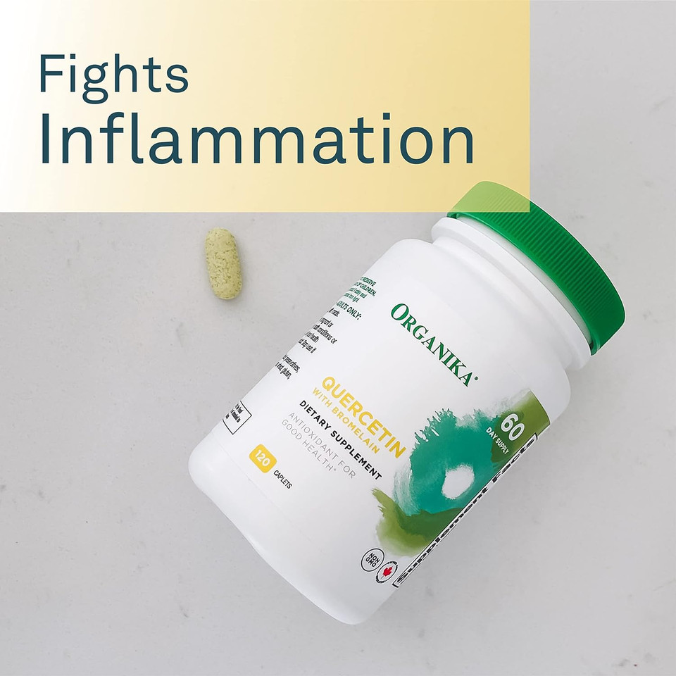 Organika Quercetin With Bromelain  High Bioavailability, Immune System Support, Seasonal Allergy Relief  120 Tabs