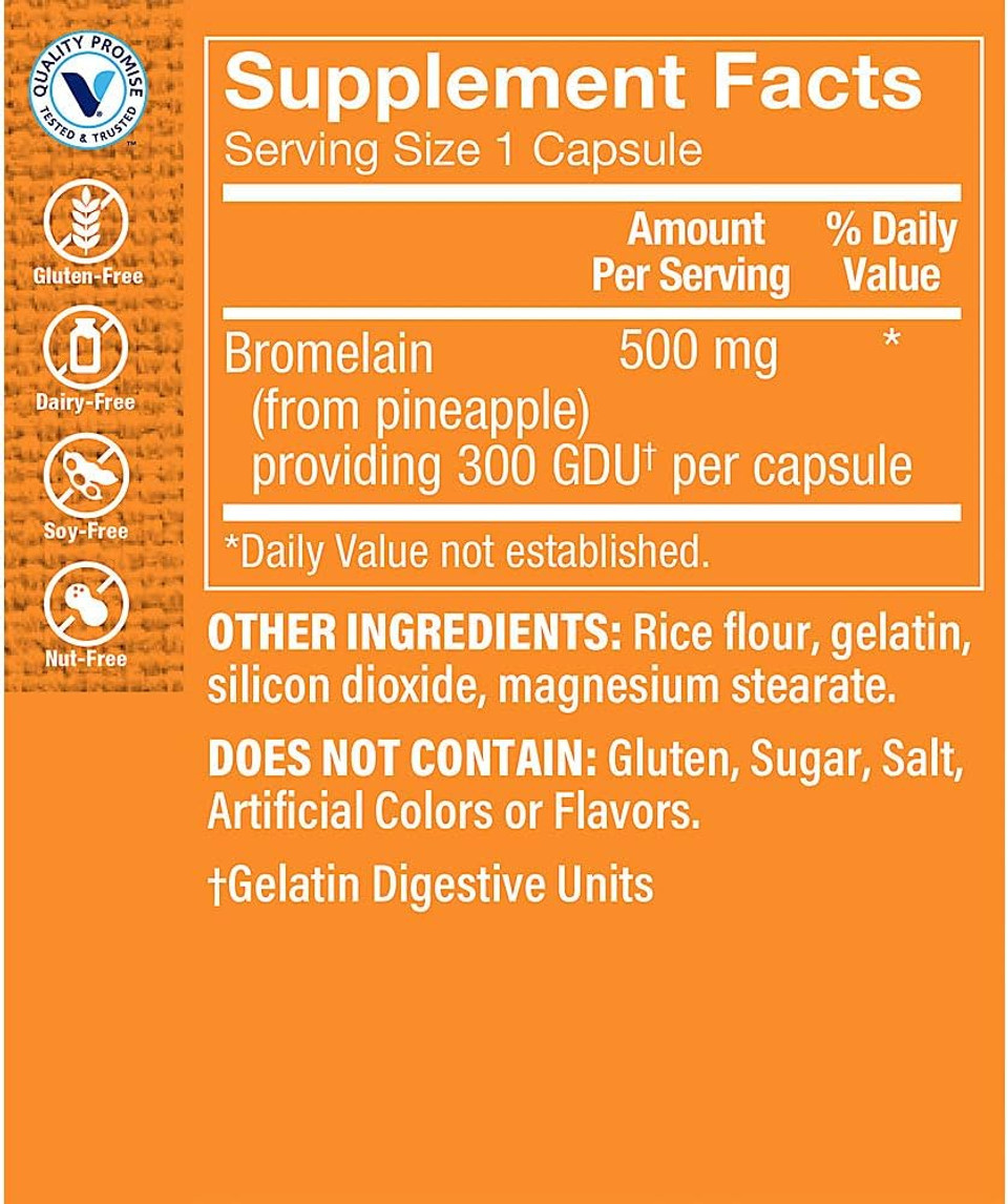The Vitamin Shoppe Bromelain 500Mg 600 Gdu, Supports Protein Digestion Absorption, Enzyme Sourced From Pineapples (100 Capsules)