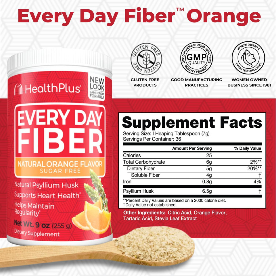 Health Plus Every Day Fiber Digestive Support | All Natural Daily Fiber To Reduce Bloating | Supports Heart Health | 12 Ounces, 48 Servings Health Plus Every Day Fiber Digestive Support | All Natural Daily Fiber To Reduce Bloating | Supports Heart Health | 12 Ounces, 48 Servings