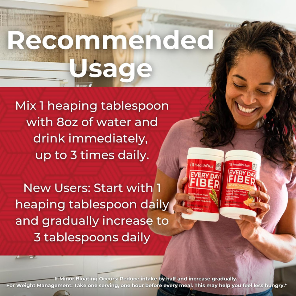 Health Plus Every Day Fiber Digestive Support | All Natural Daily Fiber To Reduce Bloating | Supports Heart Health | 12 Ounces, 48 Servings Health Plus Every Day Fiber Digestive Support | All Natural Daily Fiber To Reduce Bloating | Supports Heart Health | 12 Ounces, 48 Servings