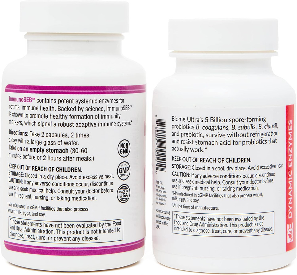 Immunoseb (60 Caps) & Biome Ultra (Probioseb Csc3) (30 Caps) - Immunity Boost Bundle  Systemic Enzymes & Probiotics