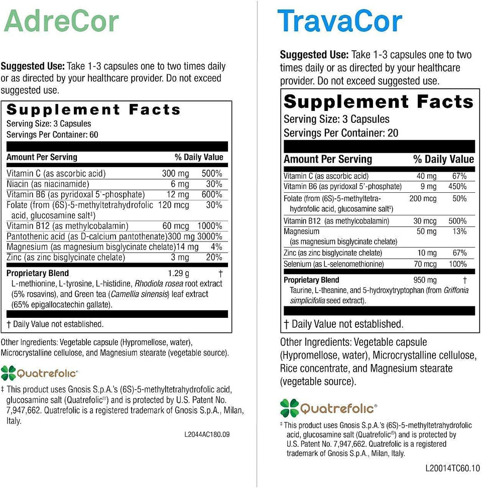 Neuroscience Mood + Adrenal Support Set - Adrecor + Travacor (2 Products, 180 Capsules, 60 Capsules)