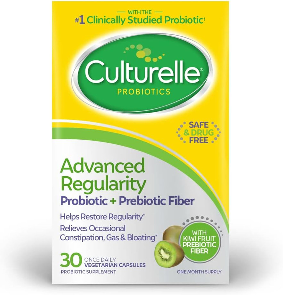 Culturelle Advanced Regularity Daily Probiotic For Women & Men, 30 Count, Probiotic + Prebiotic Fiber Restores Regularity & Reduces Occasional Constipation, Gas & Bloating, Gluten & Soy Free, Non-Gmo