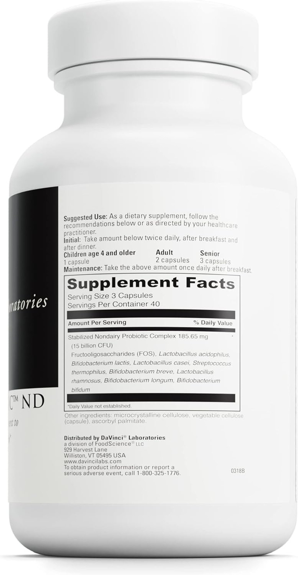 Davinci Labs Mega Probiotic Nd - Non-Dairy Probiotic Supplement To Support Gut Health, Digestive Health And Neurological Health* - With Nondairy Probiotic Complex - Gluten-Free - 120 Vegetarian Caps