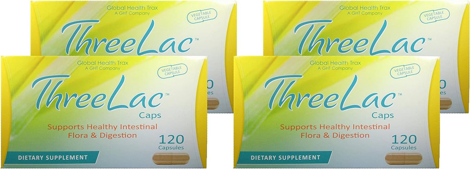 Global Health Trax Threelac Lemon-Flavored Probiotic Supports Healthy Intestinal Flora & Digestion 120 Capsules (Pack 4)
