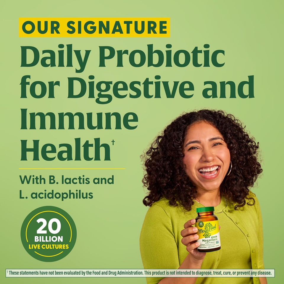 Megafood Megaflora Probiotic - Probiotics For Women & Men - Probiotics For Digestive Health & Immune Support - 20 Billion Cfu - 14 Strains - Non-Gmo - Vegan - Made Without 9 Food Allergens - 30 Caps